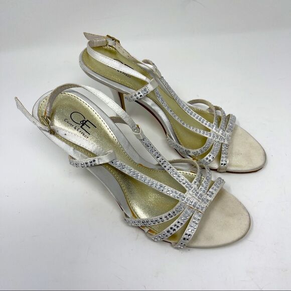 Cause & Effect Sandals Satin Rhinestones Bridal Wedding Strappy Women's 7 - Picture 1 of 10